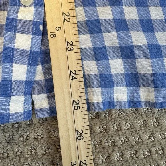 Talbots Women's Pure Irish Linen Shirt Blend Blue White Check 3/4 Sleeve‎ Sz P - Picture 6 of 9
